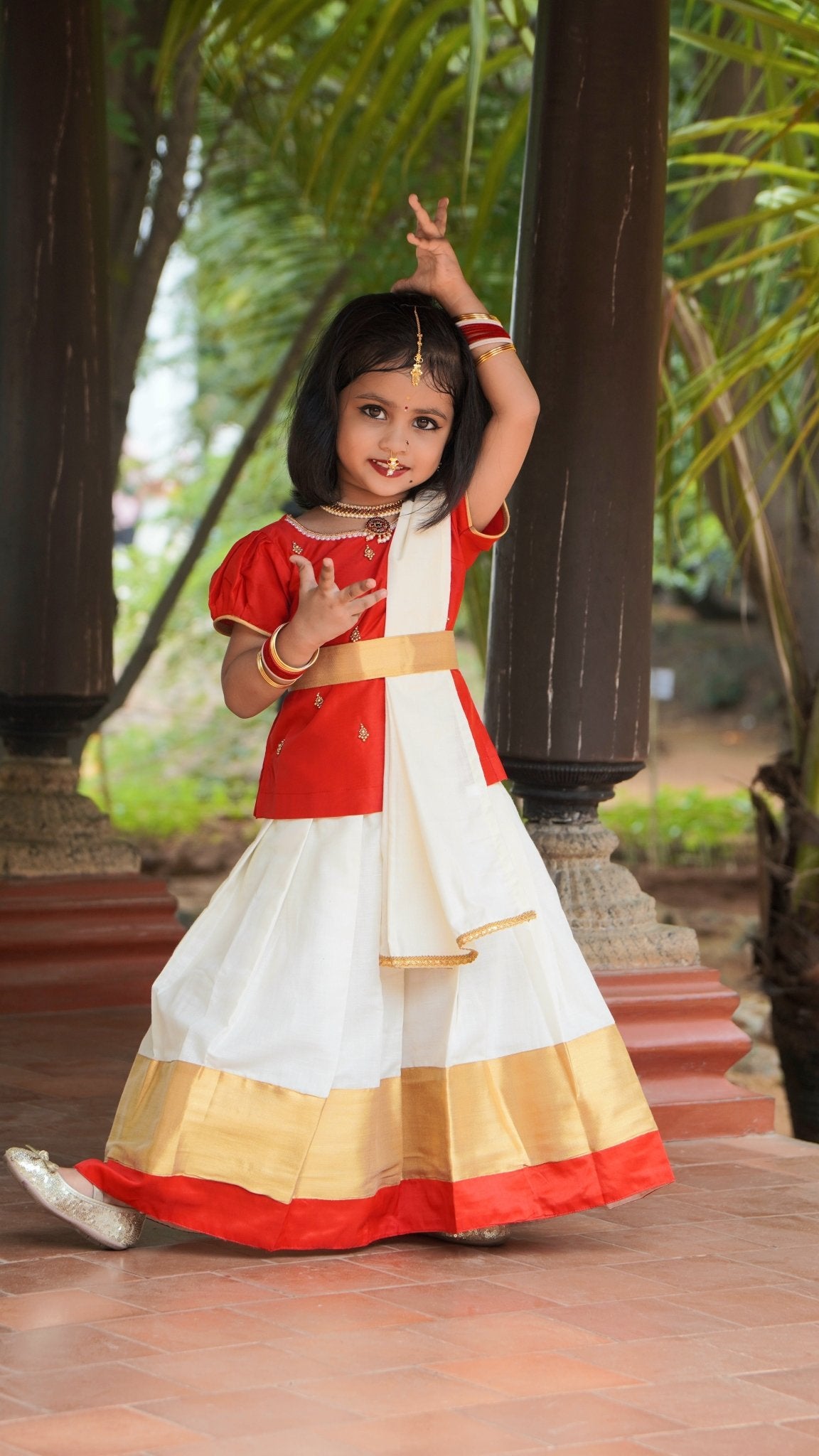Kids Red And Half white Kerala Traditional Pattu Pavadai PPP1824 - Prince N Princess