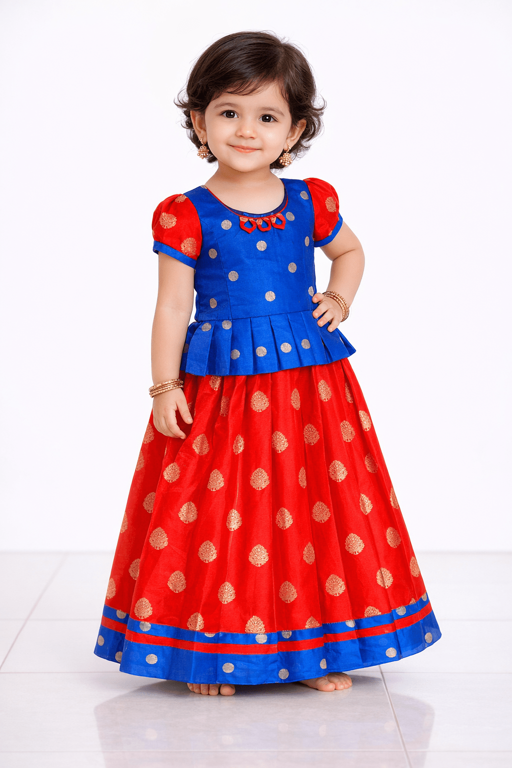 Kids Red Blue Traditional Pattu Pavadai PPP1225 - Prince N Princess