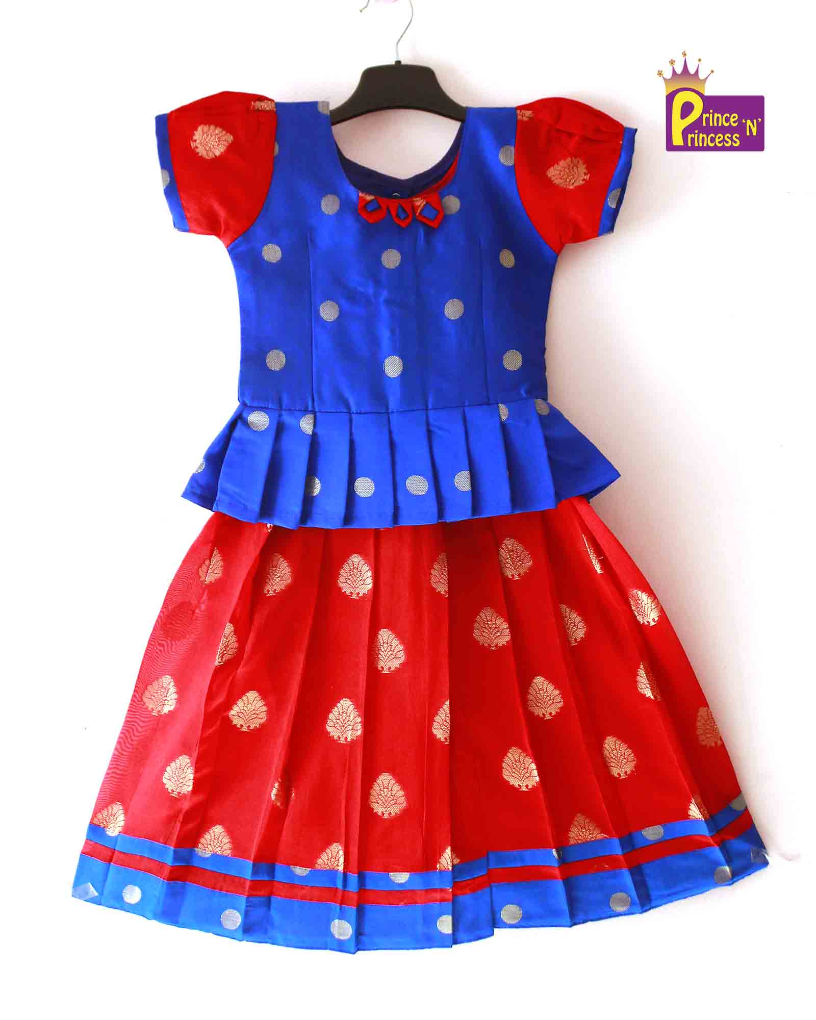 Kids Red Blue Traditional Pattu Pavadai PPP1225 - Prince N Princess