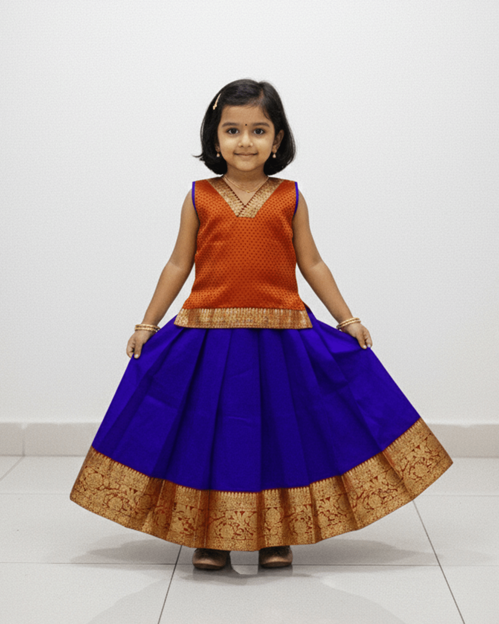 Kids Red Blue Traditional Pattupavadai PPP1855 - Prince N Princess