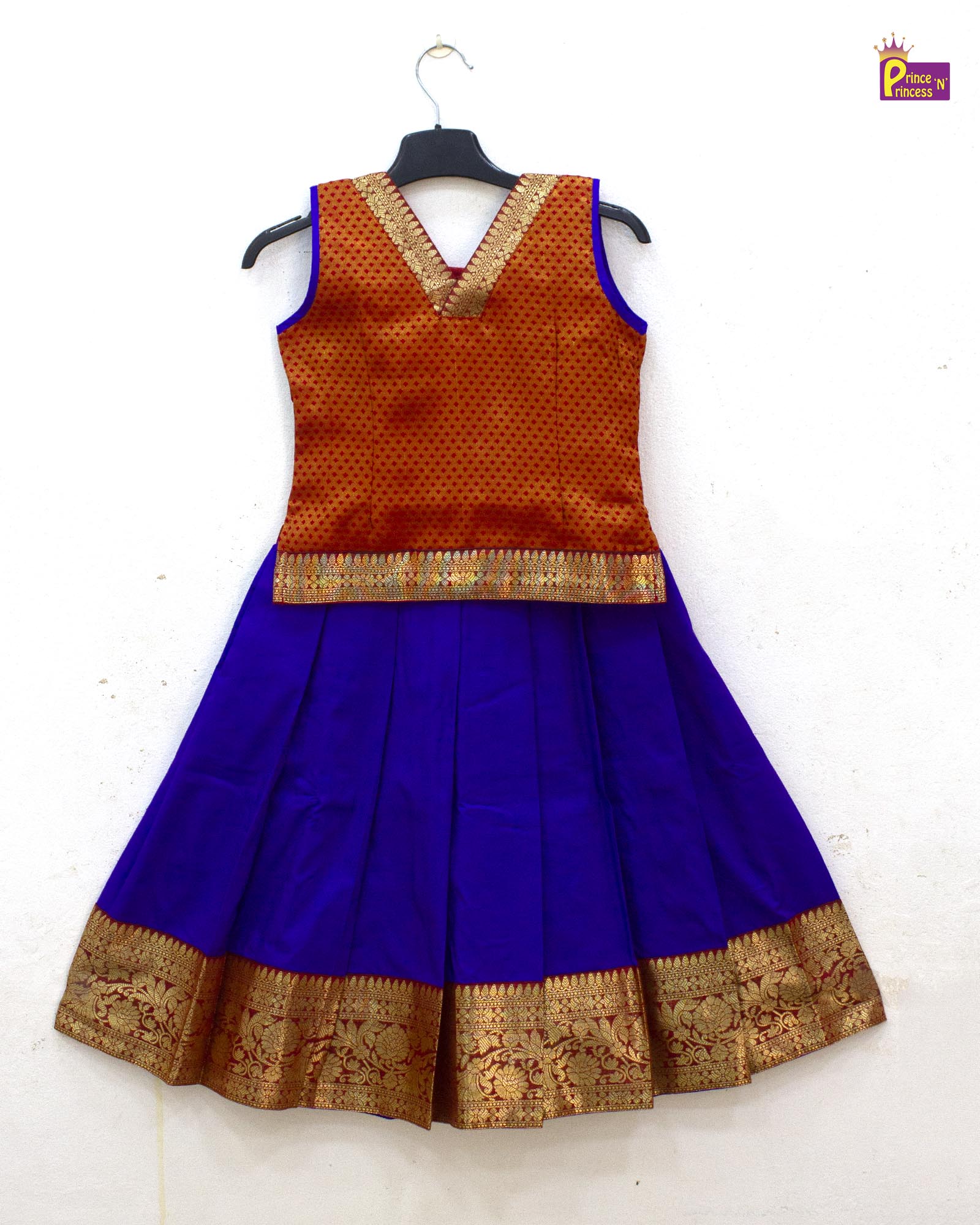 Kids Red Blue Traditional Pattupavadai PPP1855 - Prince N Princess
