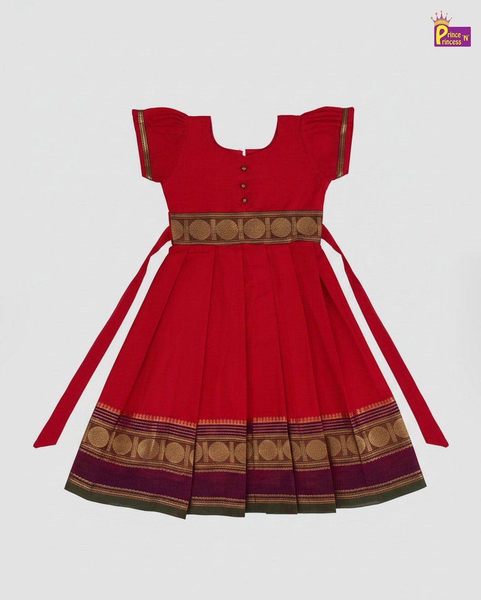 Kids Red Chettinad Cotton Gown PG662 - Prince N Princess