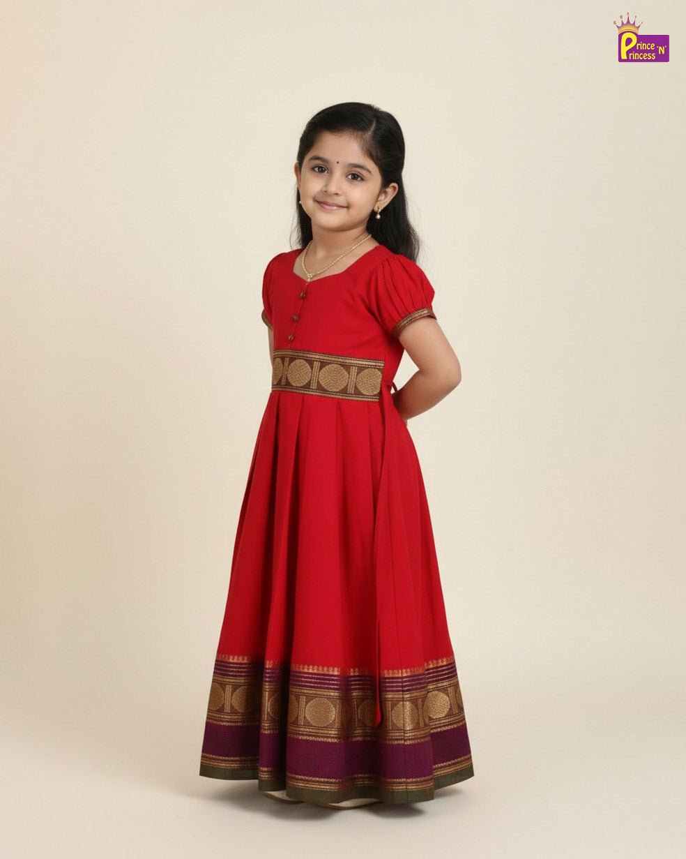 Kids Red Chettinad Cotton Gown PG662 - Prince N Princess