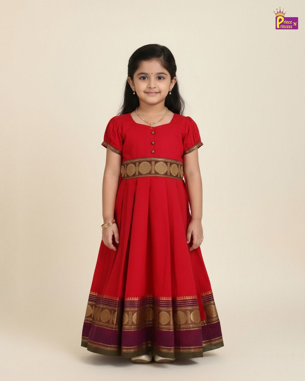 Kids Red Chettinad Cotton Gown PG662 - Prince N Princess