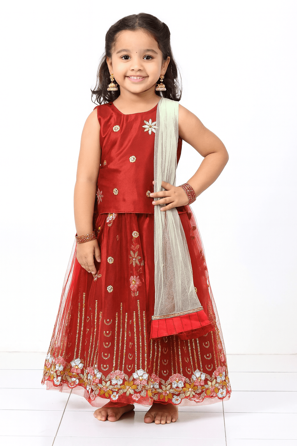 Kids Red emproidery Net ethnic Lehenga Choli LC152 - Prince N Princess