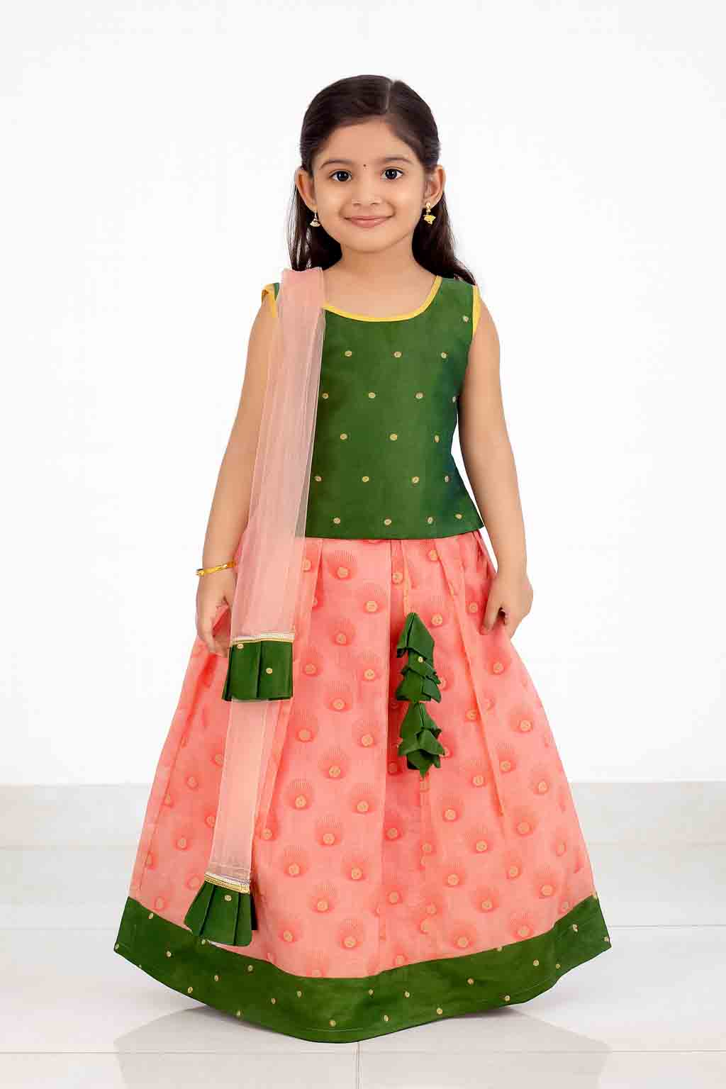 kids Red Green Raw silk Lehenga Choli with netted duppata LC212 - Prince N Princess