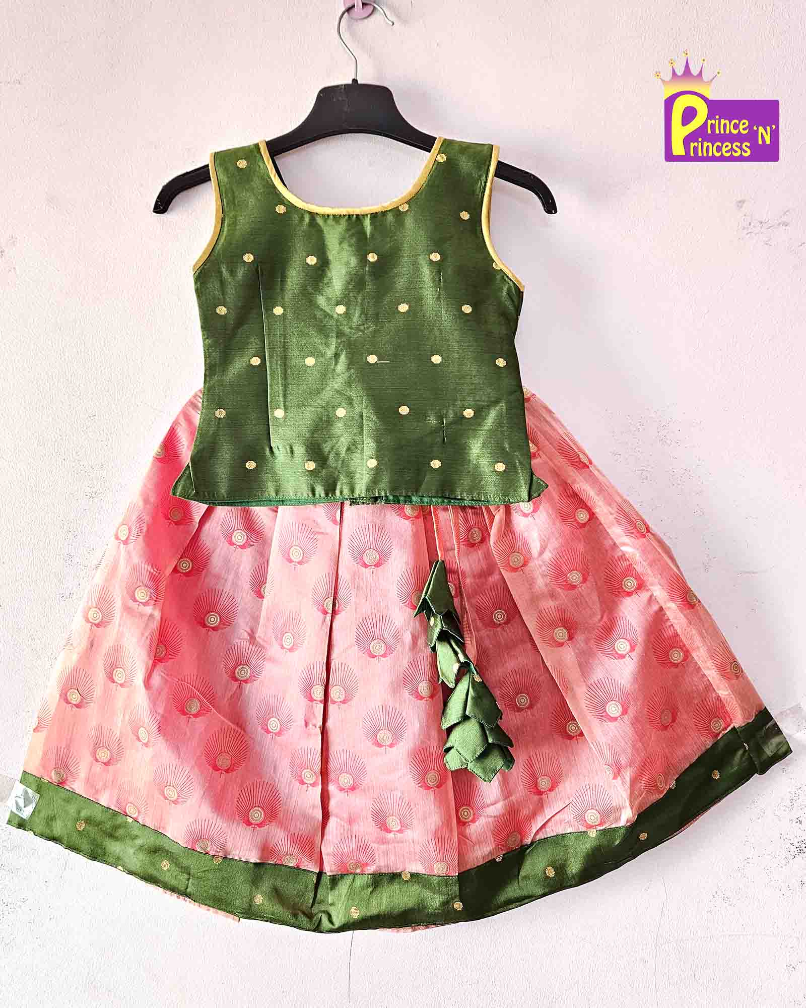 kids Red Green Raw silk Lehenga Choli with netted duppata LC212 - Prince N Princess