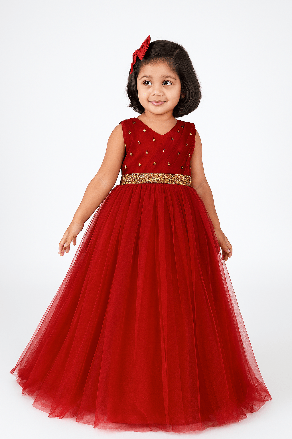 Kids Red Netted Full Gown WGF030 - Prince N Princess