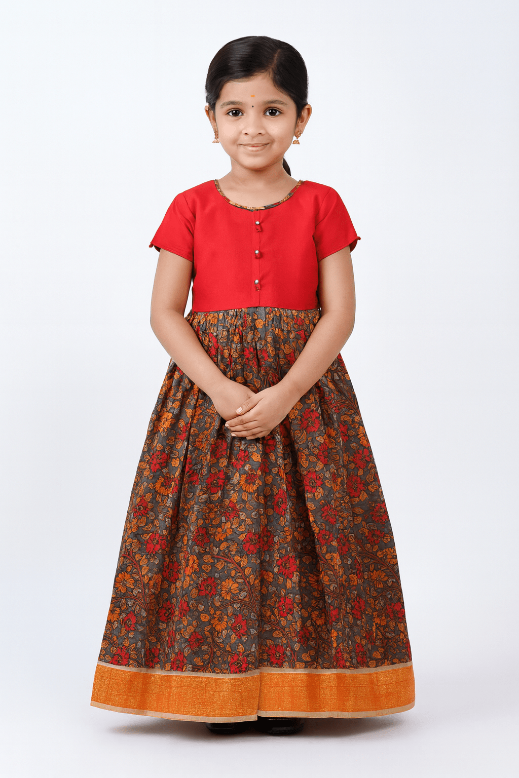 Kids Red Simple Kalamkari Party Gown PG396 - Prince N Princess