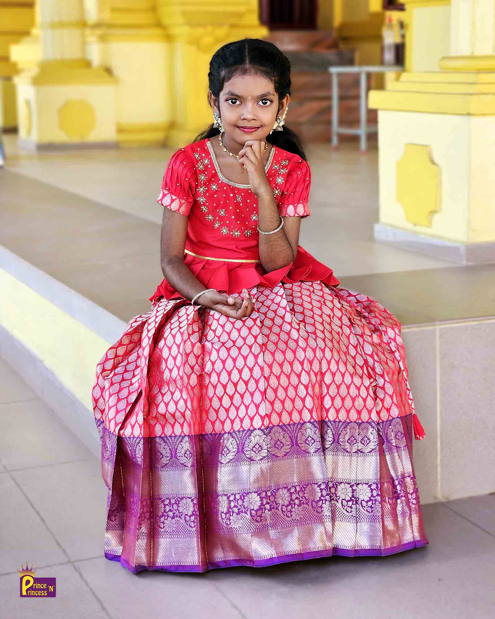Kids Red Traditional AARI Work Pattu Pavadai PPP1536 (Copy) - Prince N Princess