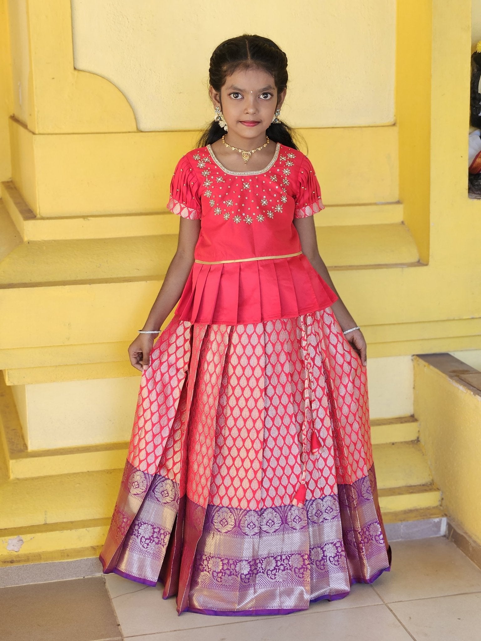 Kids Red Traditional AARI Work Pattu Pavadai PPP1536 (Copy) - Prince N Princess