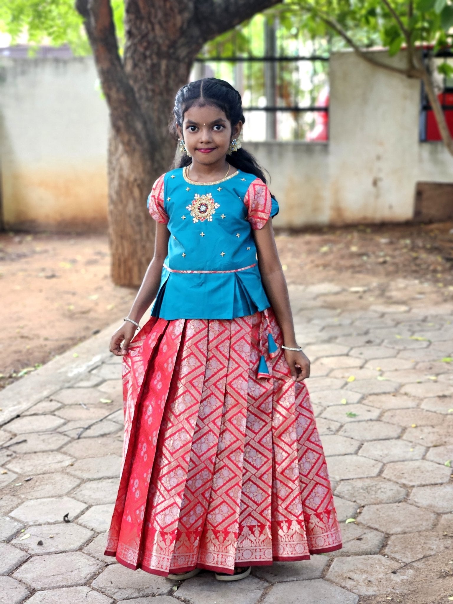 Kids Red Traditional AARI Work Pattu Pavadai PPP1537 - Prince N Princess