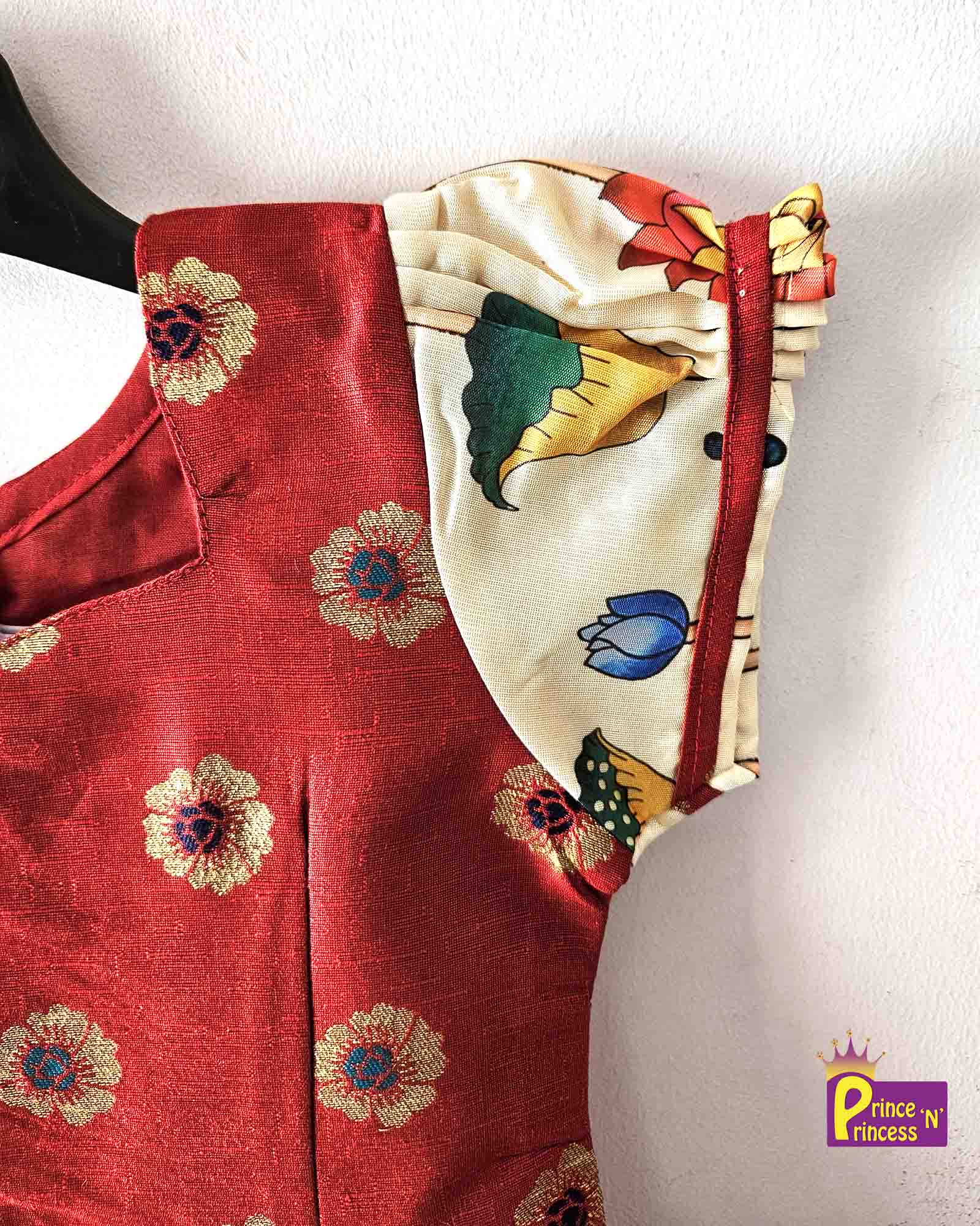 Kids Red With Half White Festival Wear Pattu Pavadai PPP1427 - Prince N Princess