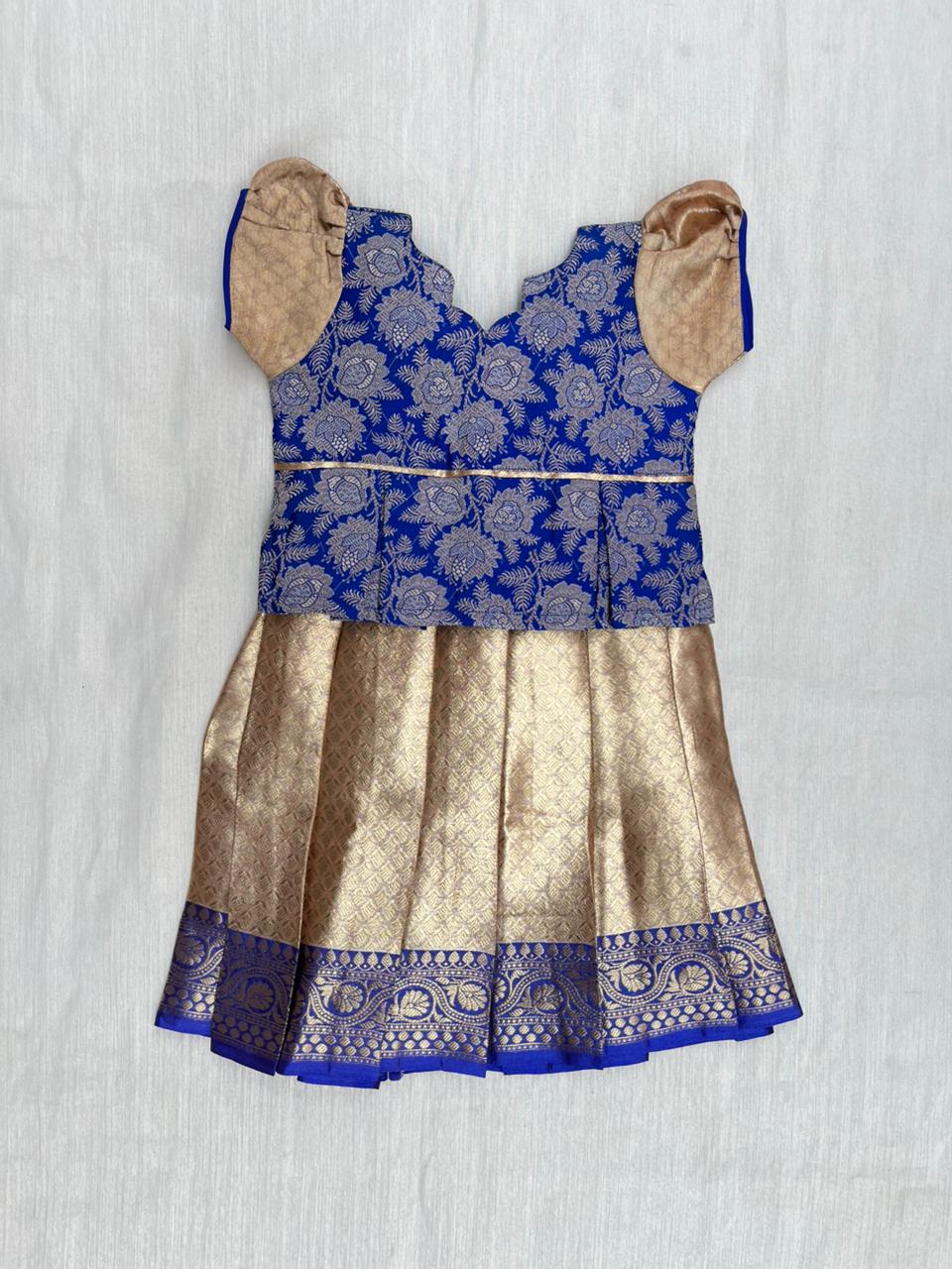Kids Royal Blue Tissue Designer Pattu Pavadai PPP1996 - Prince N Princess