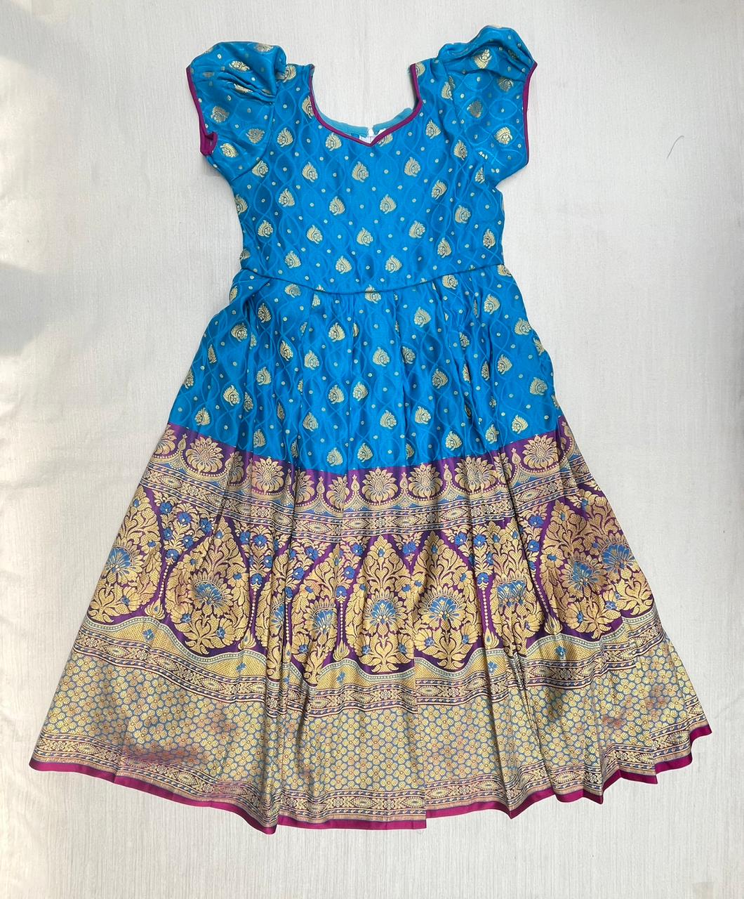 Kids Royal Blue with Purple Ethnic Gown with Hipbelt PG574 - Prince N Princess