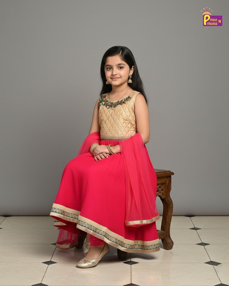 Kids Sandal With Pink Full Gown WGF085 - Prince N Princess