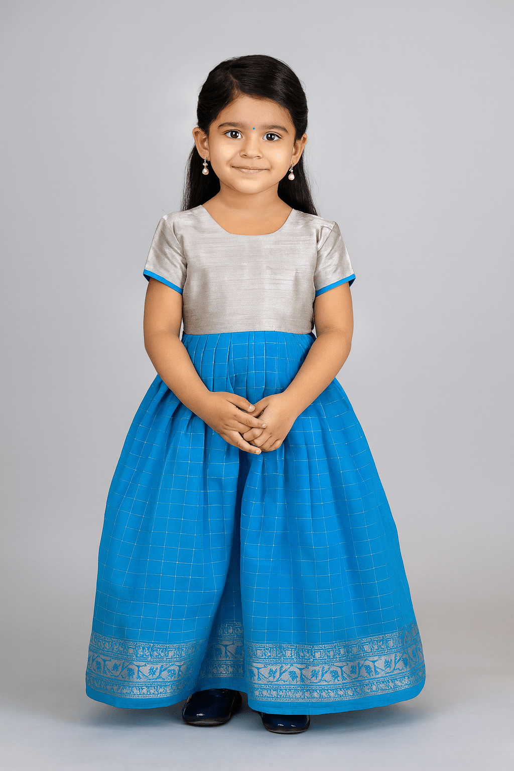 Kids Silver Blue Organza Gown PG363 - Prince N Princess