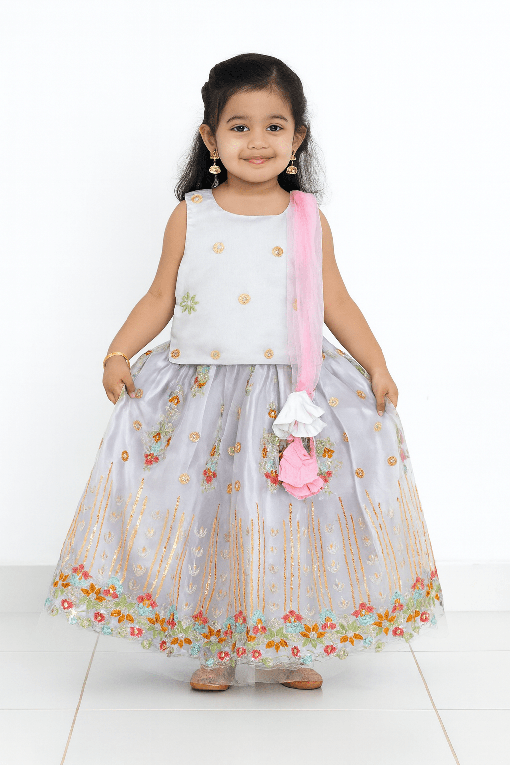 Kids Silver emproidery Net ethnic Lehenga Choli LC154 - Prince N Princess