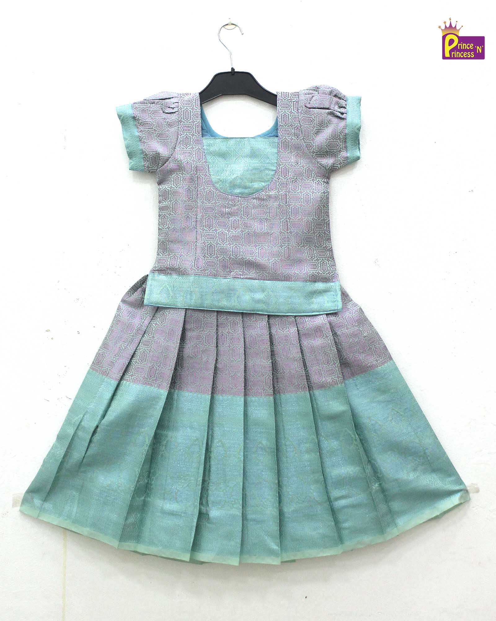 Kids Sky Blue copper Traditional Pattupavadai PPP1570 - Prince N Princess