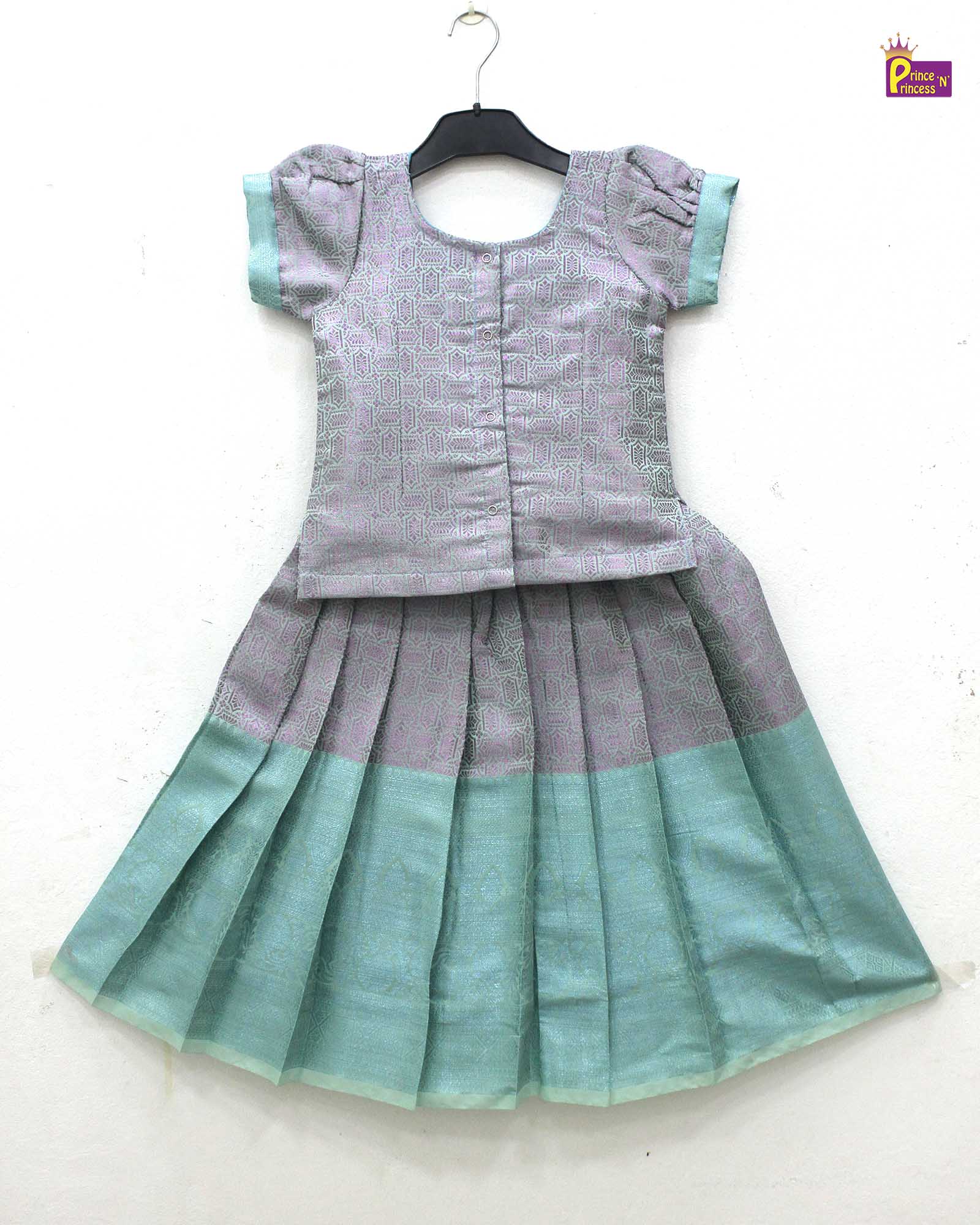 Kids Sky Blue copper Traditional Pattupavadai PPP1570 - Prince N Princess