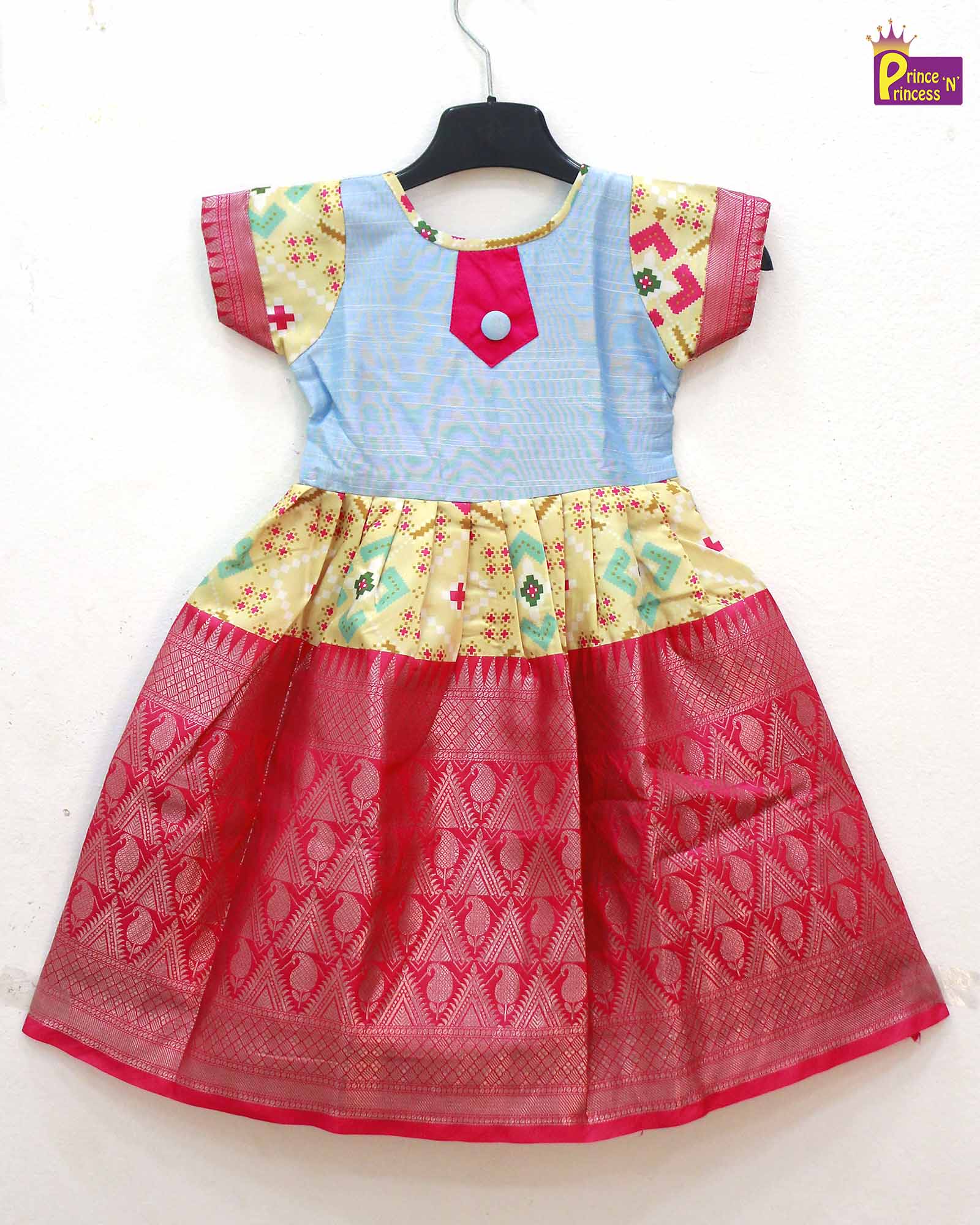 Kids Sky Blue Pink Ethnic Party Gown PG312 - Prince N Princess