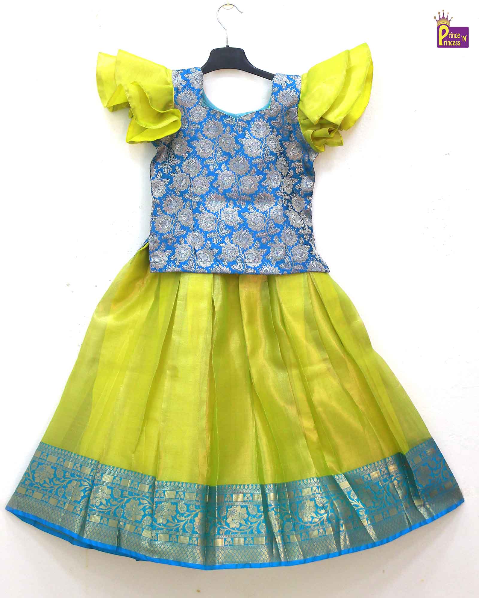 Kids Skyblue Green Traditional Pattupavadai PPP1579 - Prince N Princess