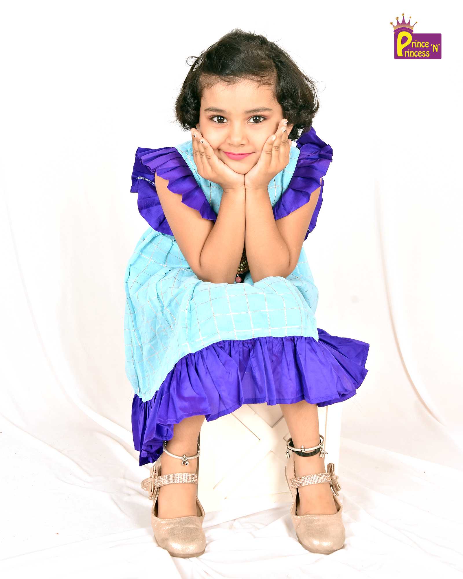 Kids SkyBlue With Purple Party Frock LDF145 - Prince N Princess