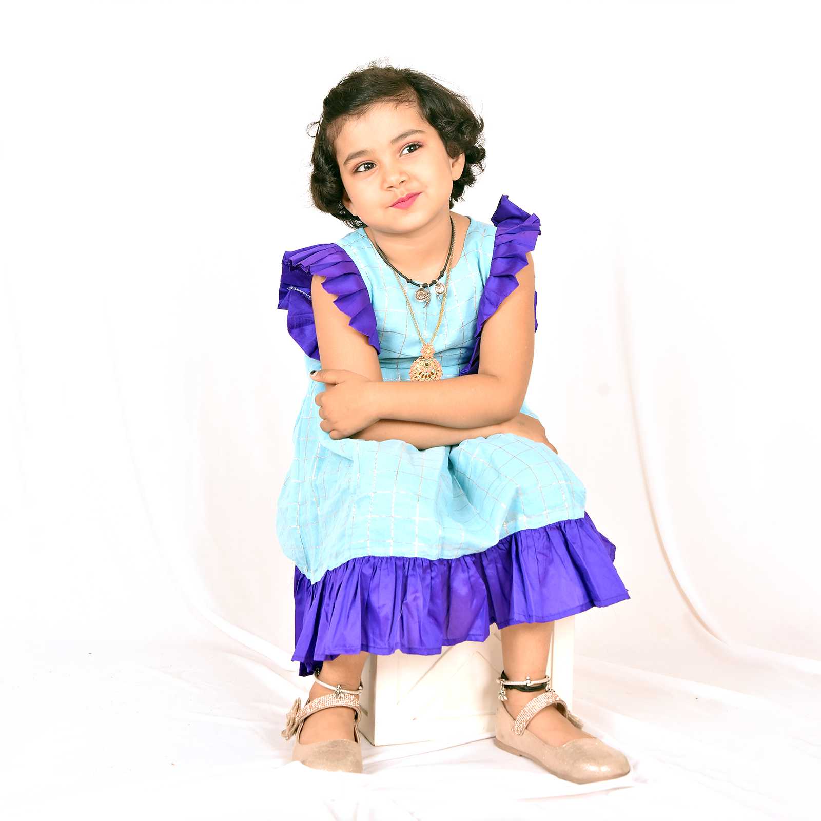 Kids SkyBlue With Purple Party Frock LDF145 - Prince N Princess