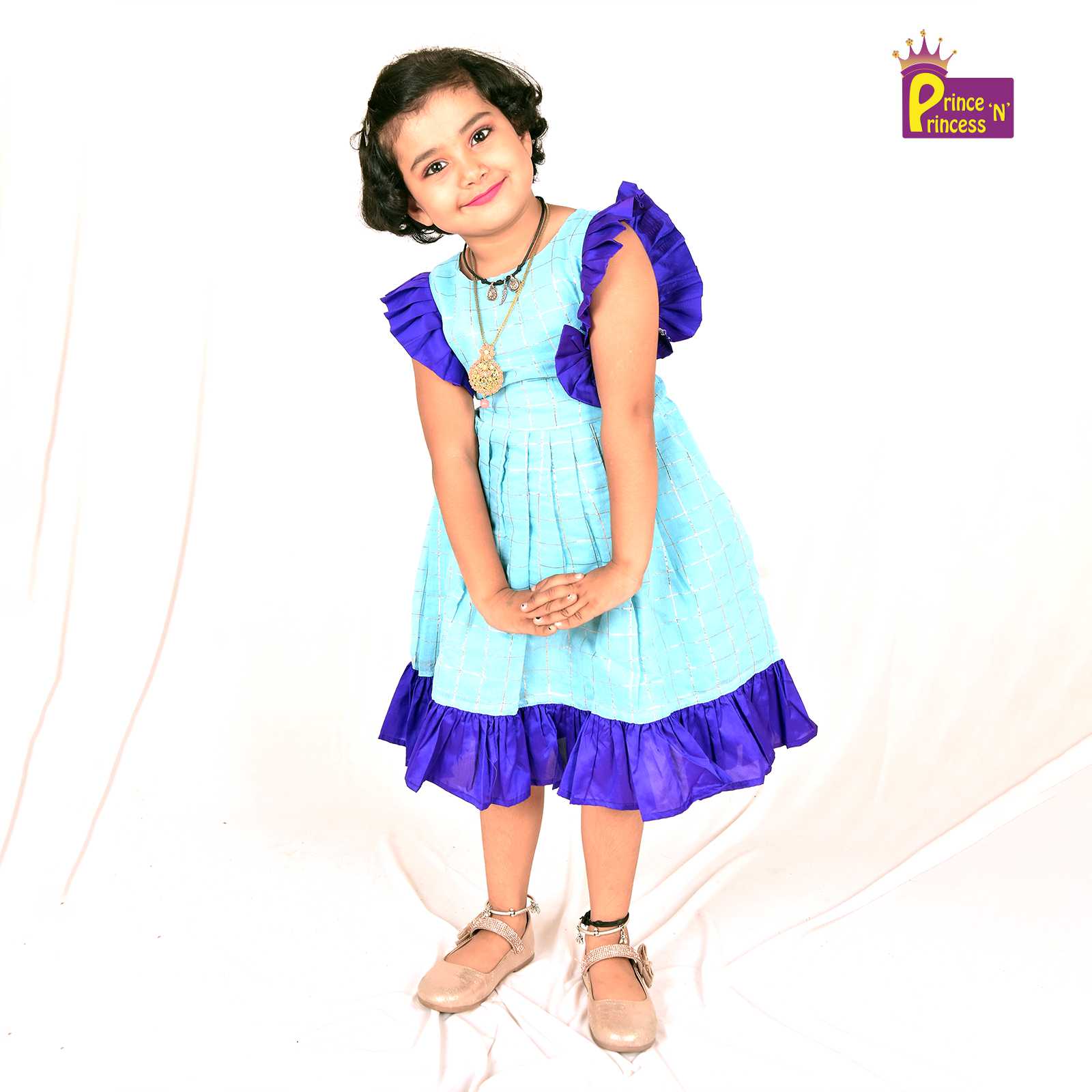 Kids SkyBlue With Purple Party Frock LDF145 - Prince N Princess