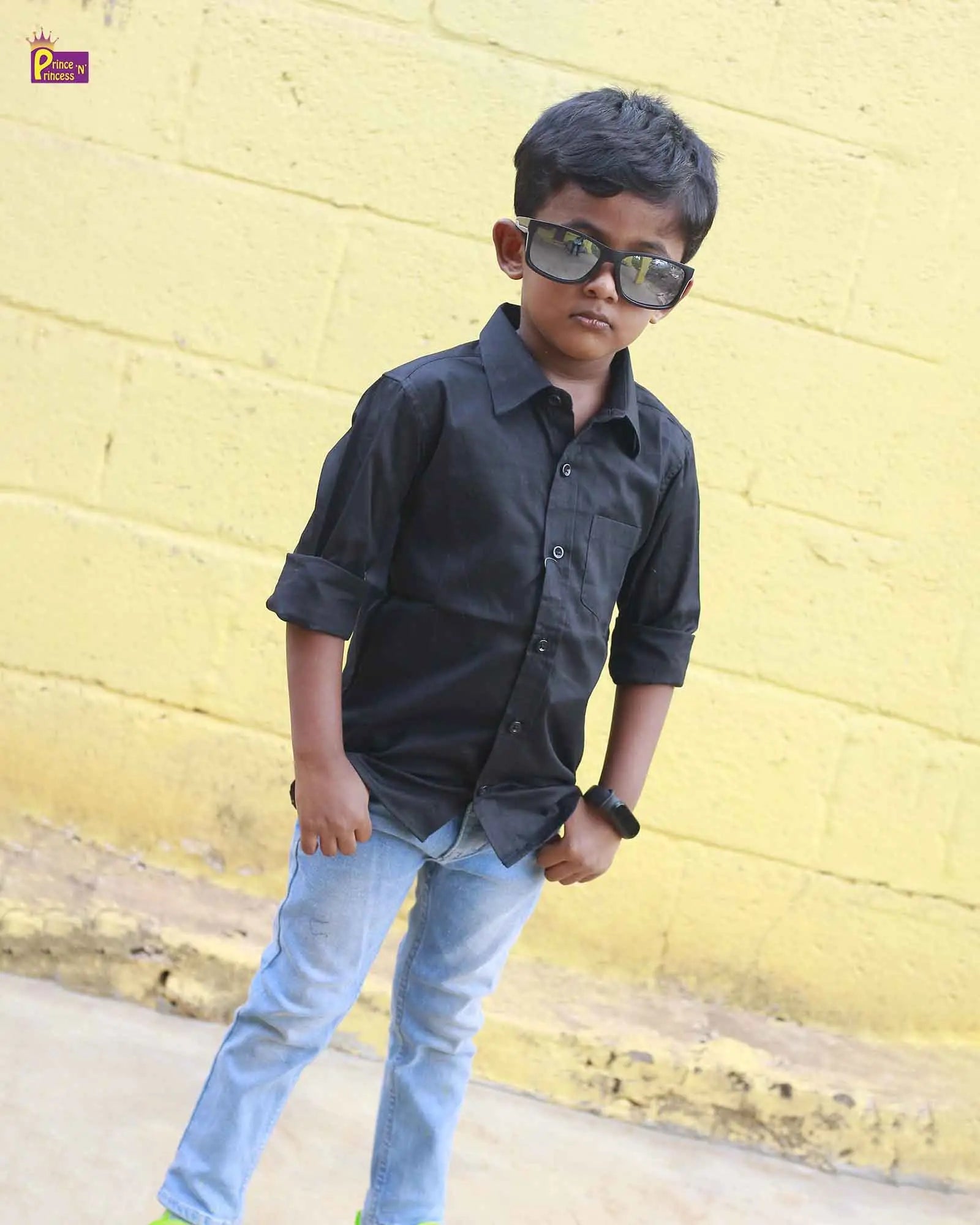 Kids Solid Black shirt ST127 - Prince N Princess