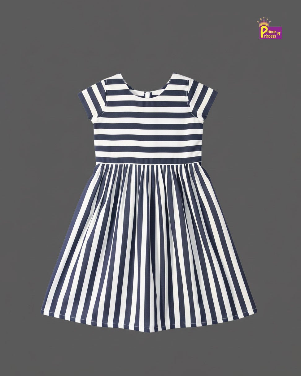 Kids Stripped Cotton Frock in White and Black CF106 - Prince N Princess