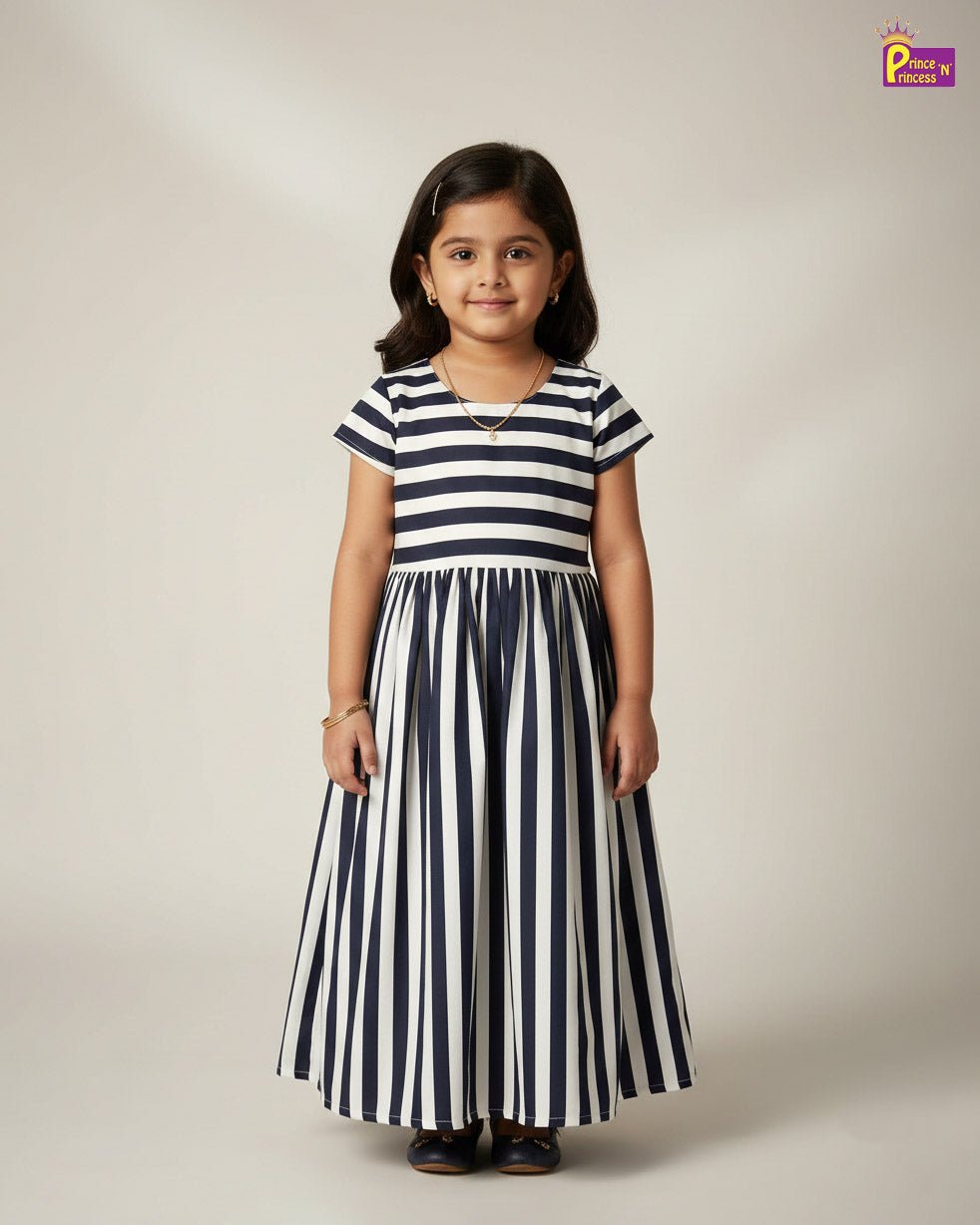Kids Stripped Cotton Frock in White and Black CF106 - Prince N Princess