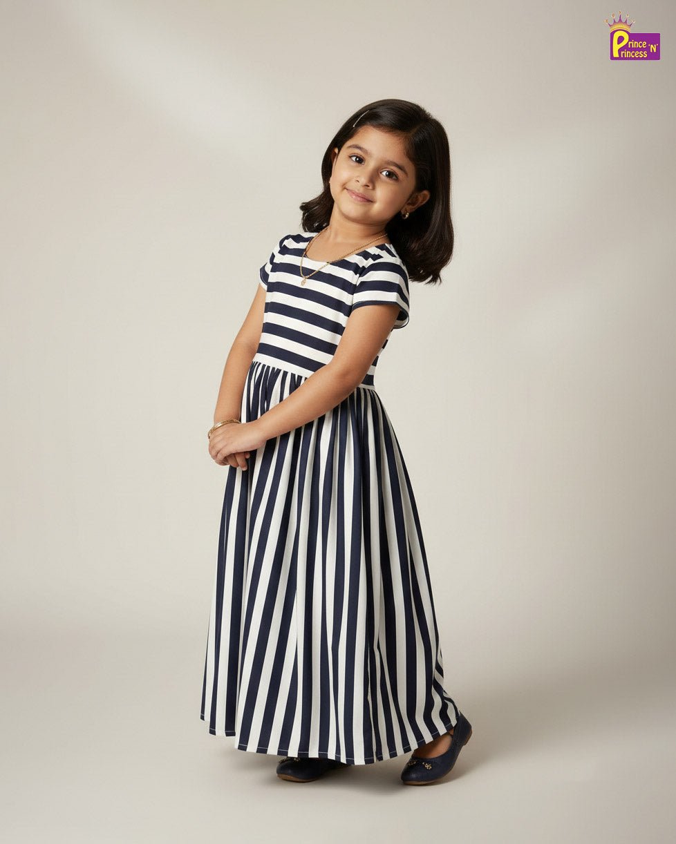 Kids Stripped Cotton Frock in White and Black CF106 - Prince N Princess