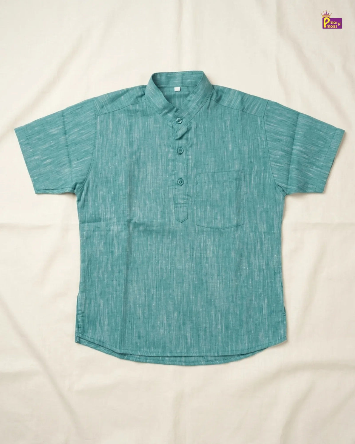 Kids Teal Blue Plain Slub Cotton Kurta White Pajama Ethnic Wear KP225 for kids festival wear