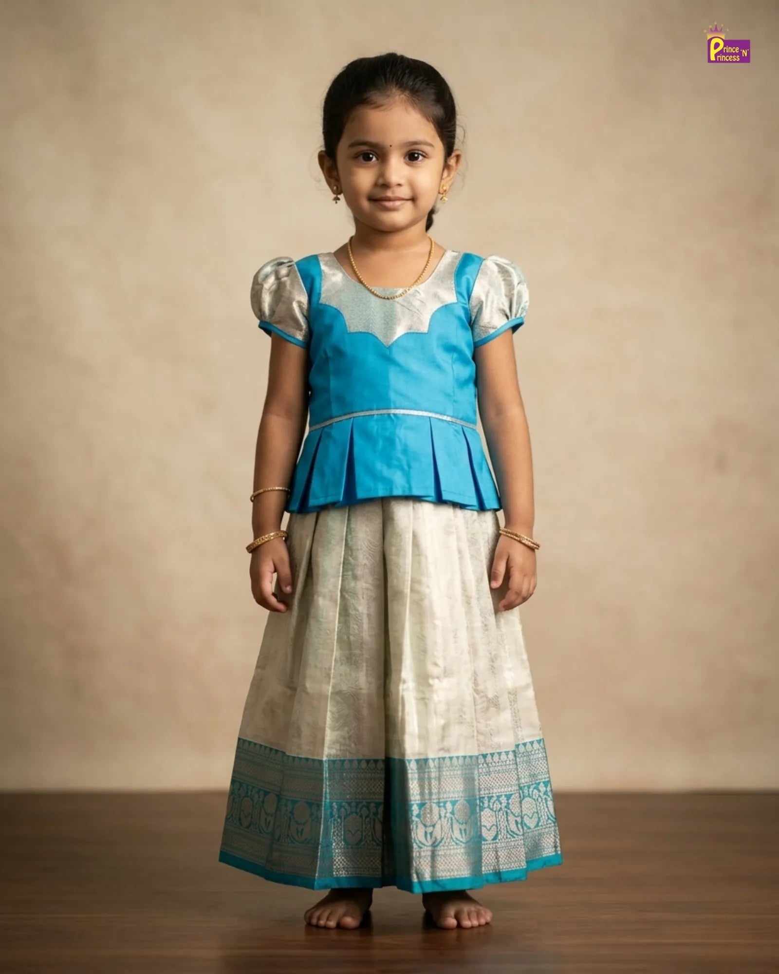 Kids Tissue Designer Pattu Pavadai in Blue PPP1383 for kids festival wear