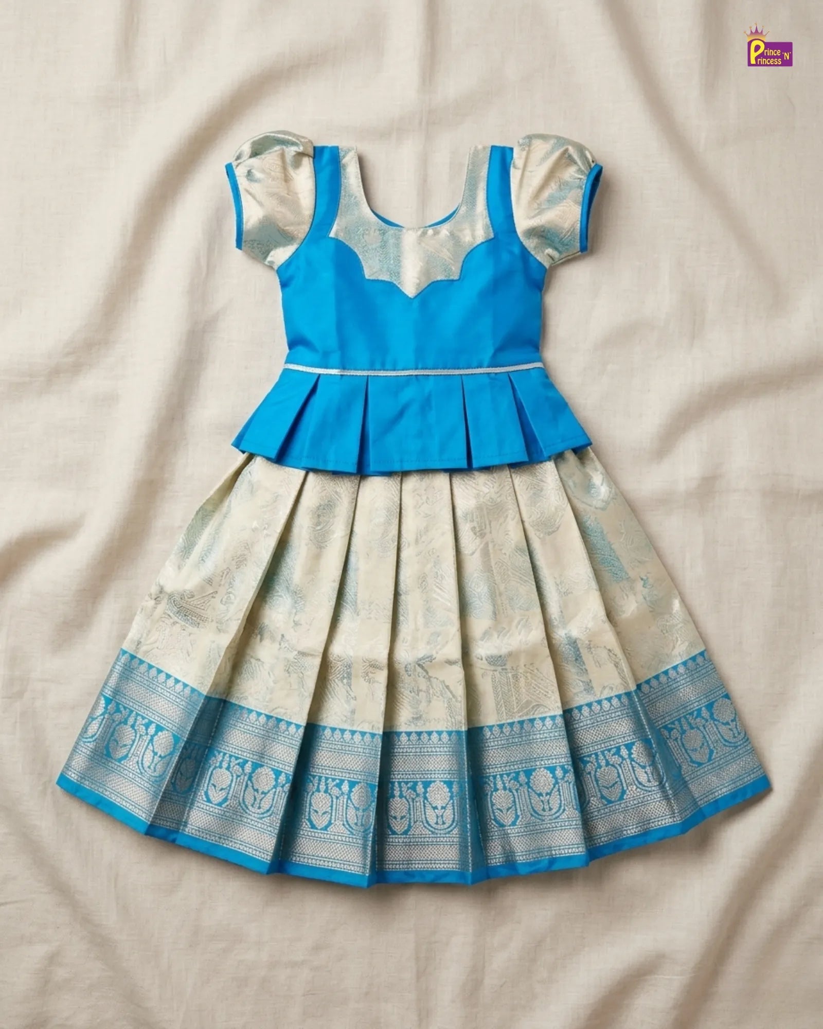 Kids Tissue Designer Pattu Pavadai in Blue PPP1383 for kids festival wear