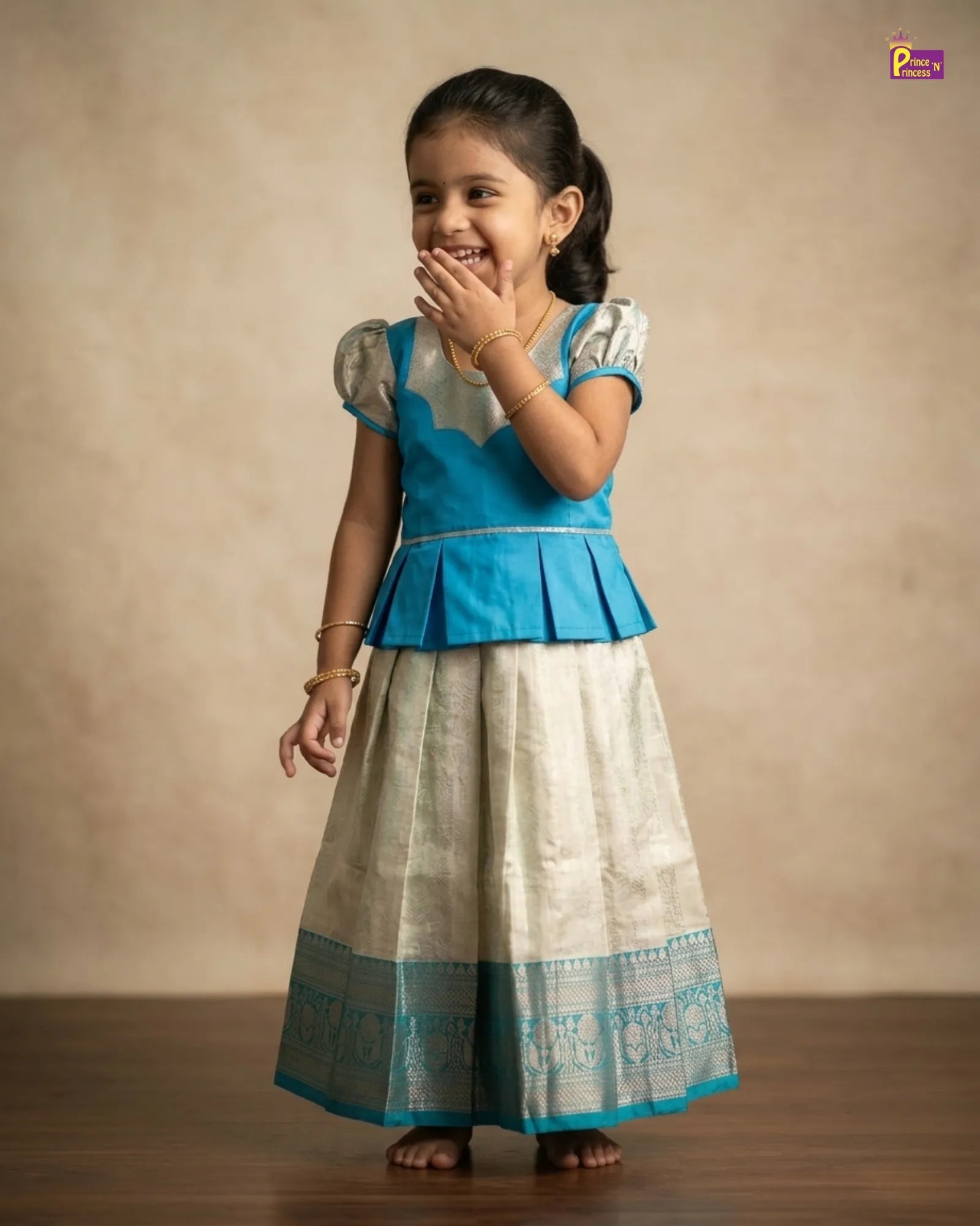 Kids Tissue Designer Pattu Pavadai in Blue PPP1383 for kids festival wear