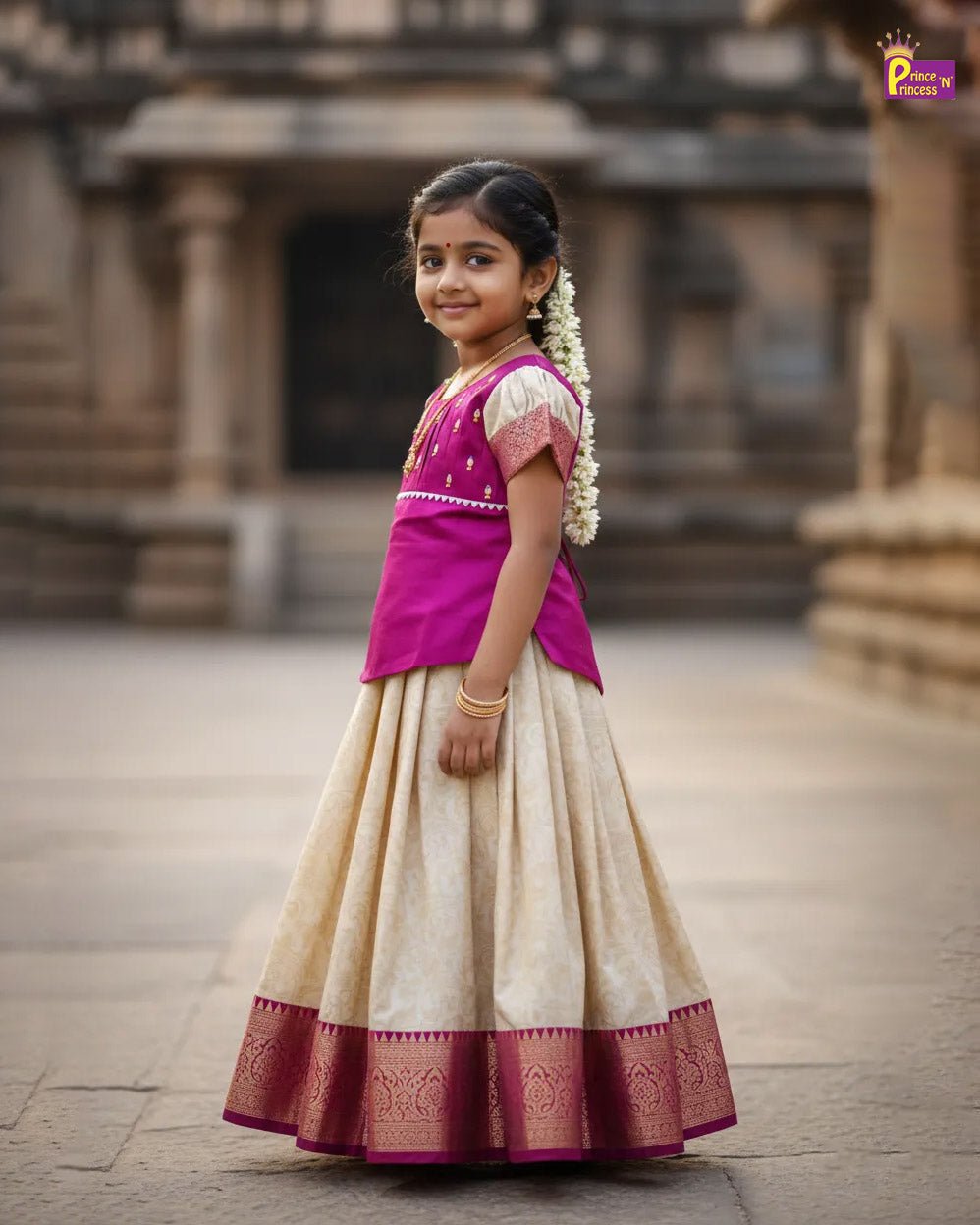 Kids Traditional AARI work Pattupavadai Purple with Half White PPP1758 - Prince N Princess