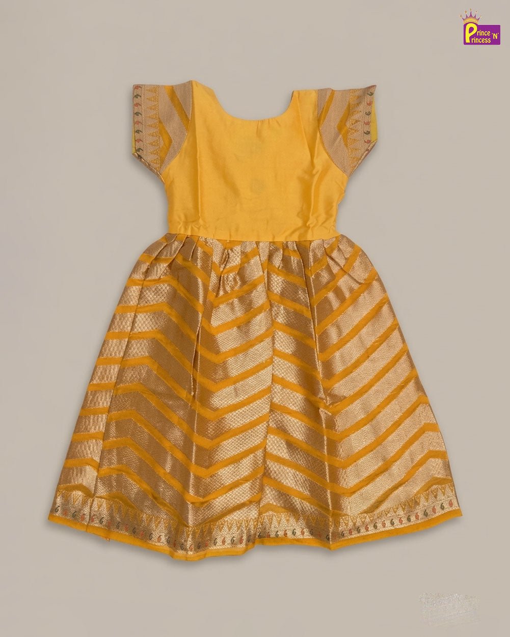 Kids Traditional Banarasi Chanderi Gown in Yellow PG335 - Prince N Princess