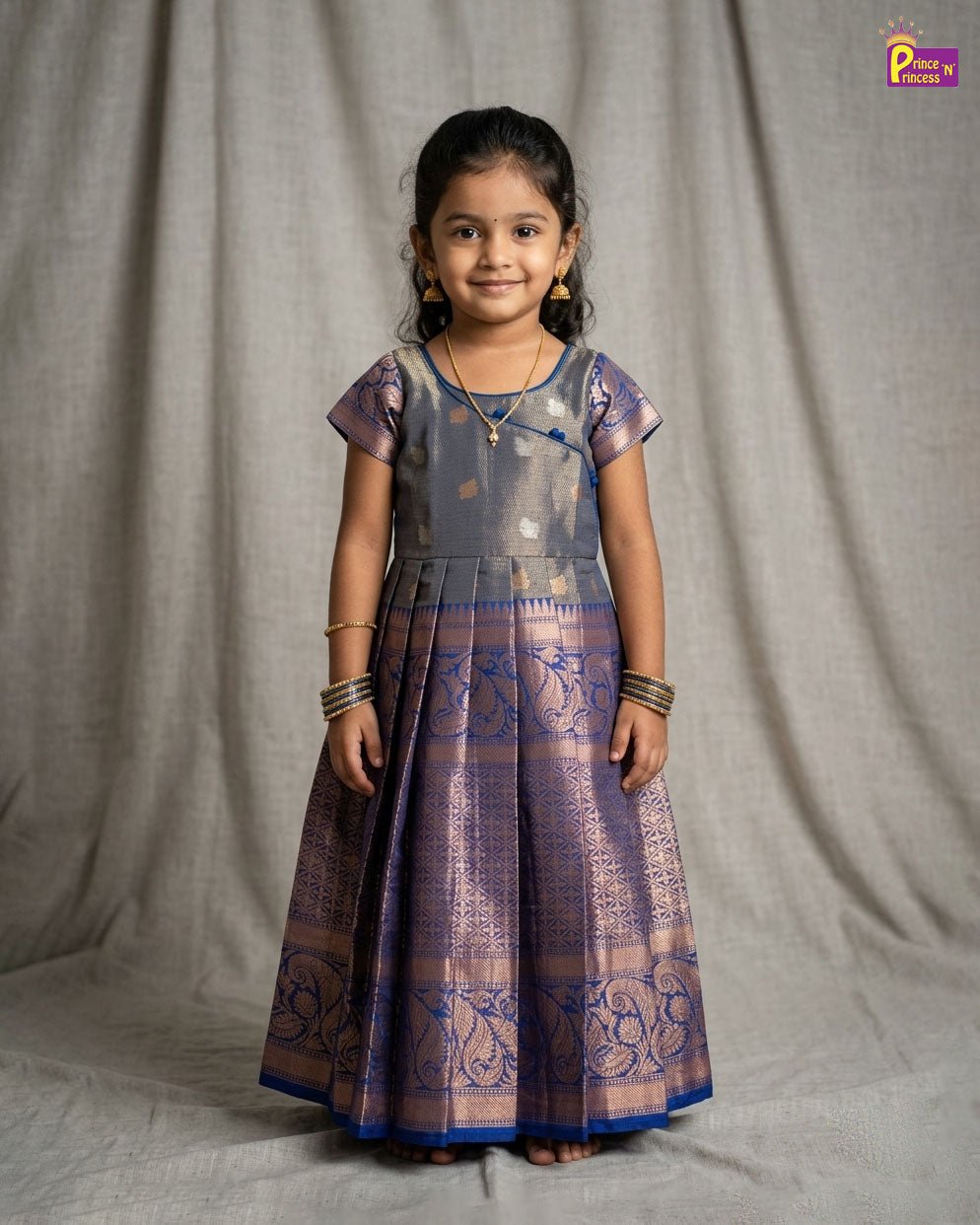 Kids Traditional Blue Party Frock PG498 - Prince N Princess