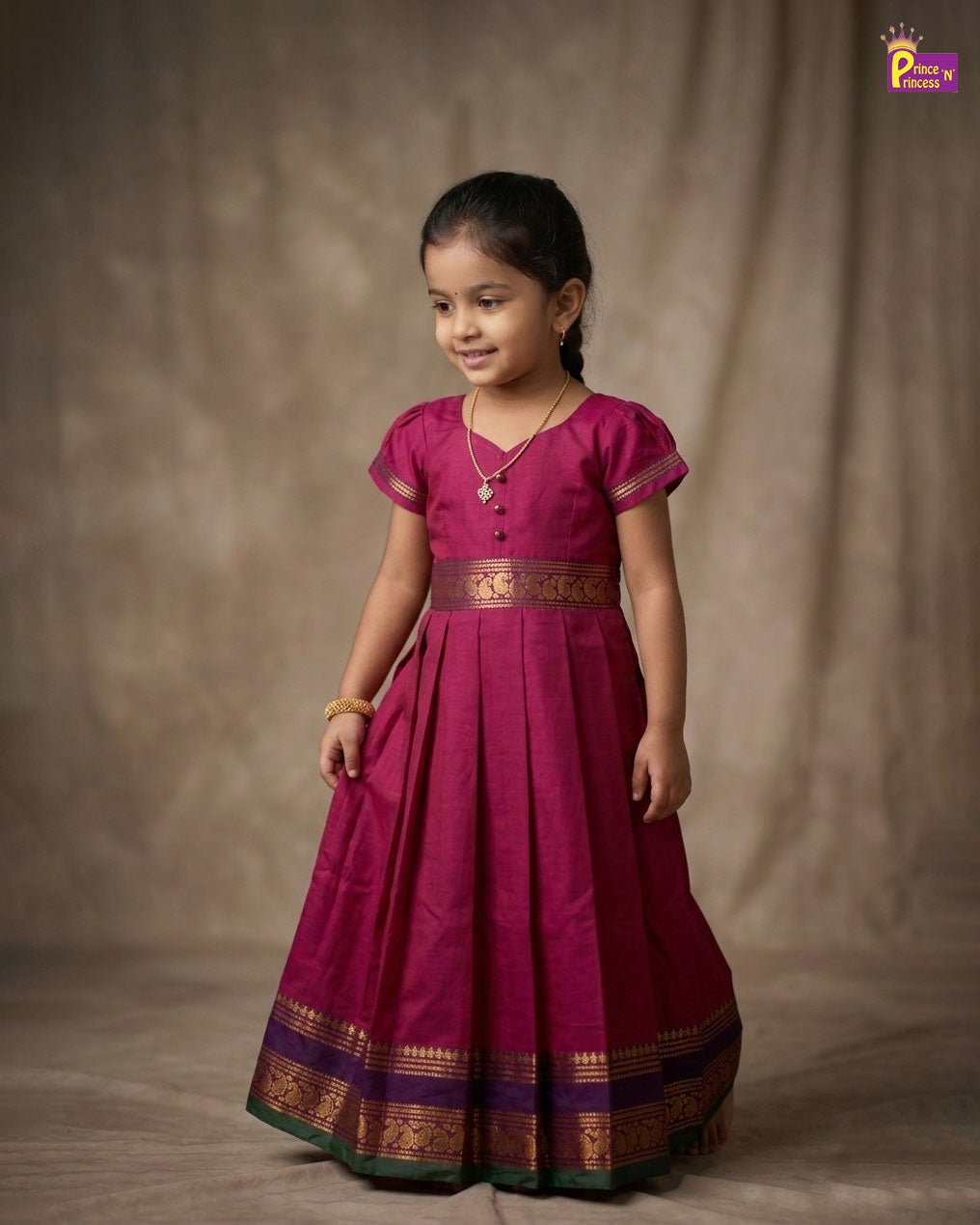 Kids Traditional Chettinad Cotton Gown in Purple PG687 - Prince N Princess