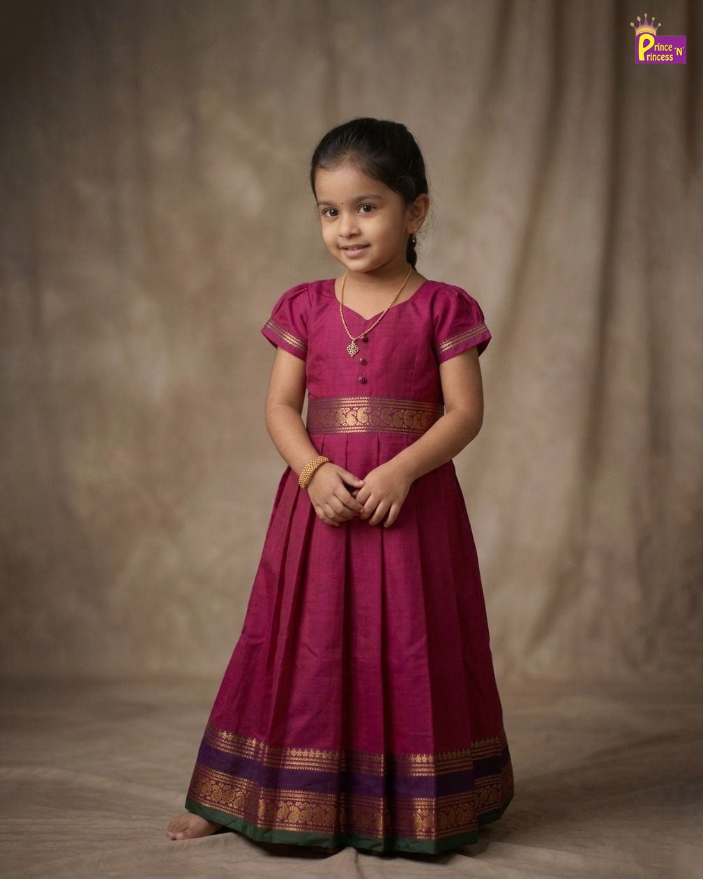 Kids Traditional Chettinad Cotton Gown in Purple PG687 - Prince N Princess