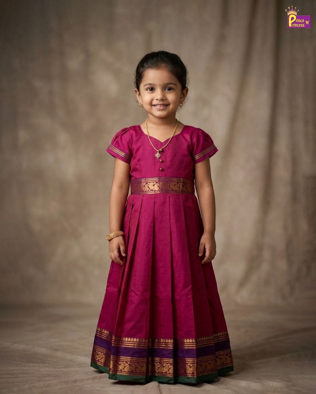 Kids Traditional Chettinad Cotton Gown in Purple PG687 - Prince N Princess
