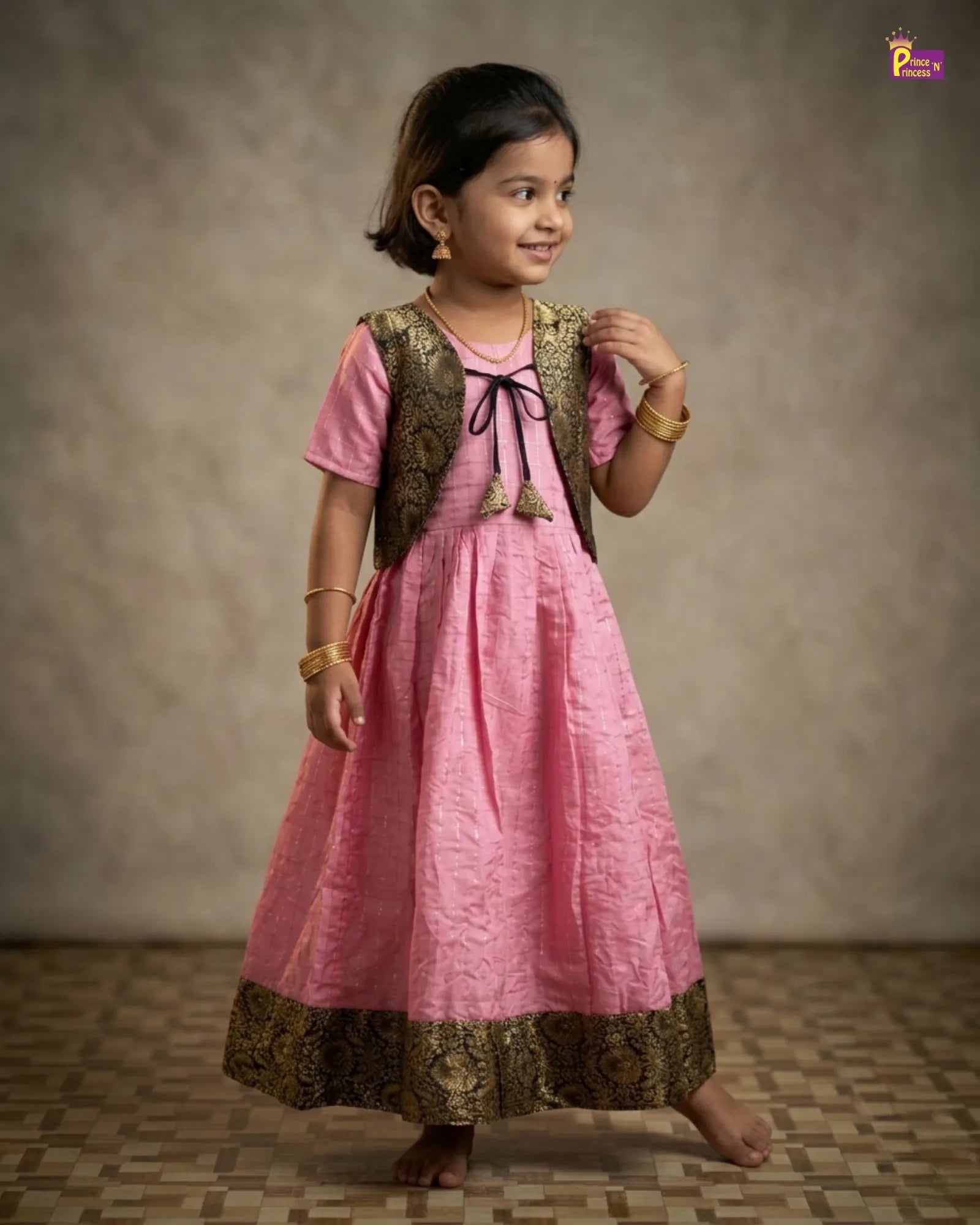 KIds Traditional Coat Long Gown in Pink PG564 for kids festival wear