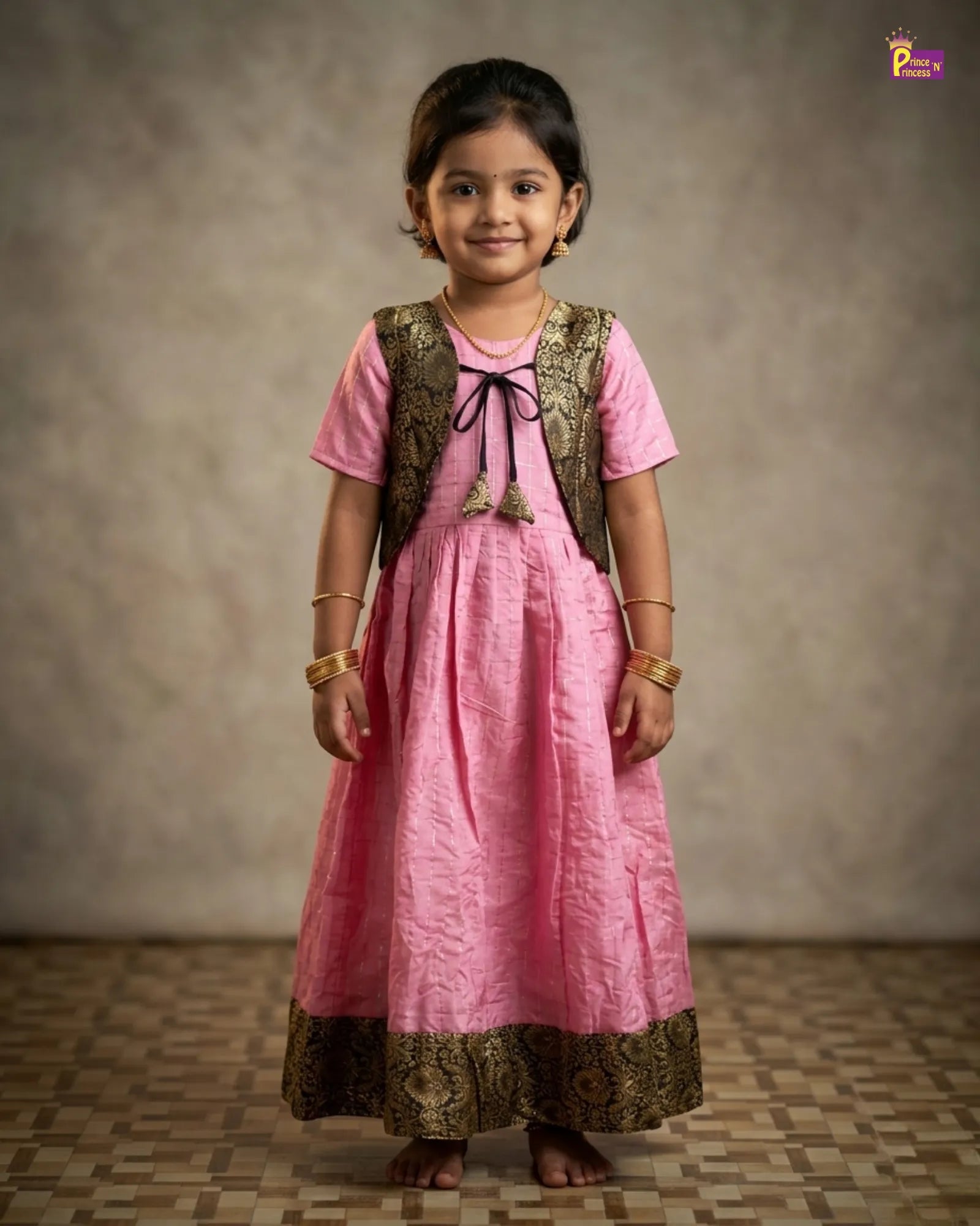 KIds Traditional Coat Long Gown in Pink PG564 for kids festival wear