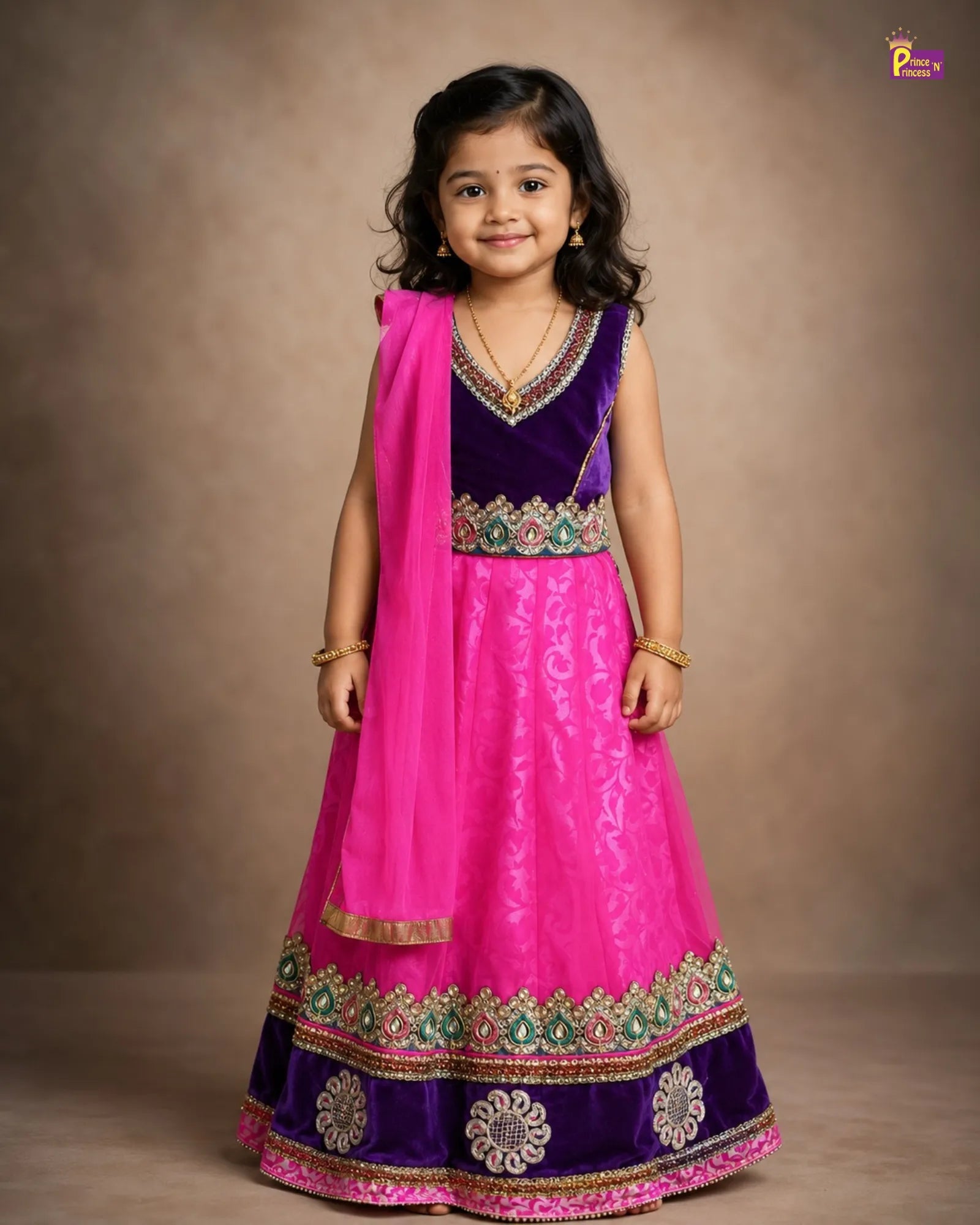 Kids Traditional Embroidery Lehenga Choli in Purple with Pink LC001 for kids festival wear