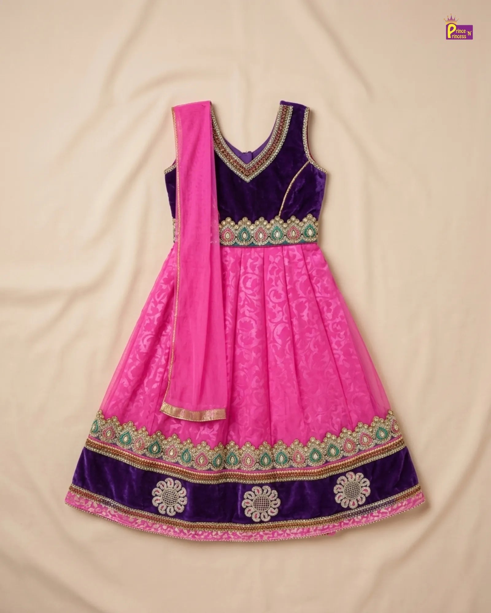 Kids Traditional Embroidery Lehenga Choli in Purple with Pink LC001 for kids festival wear