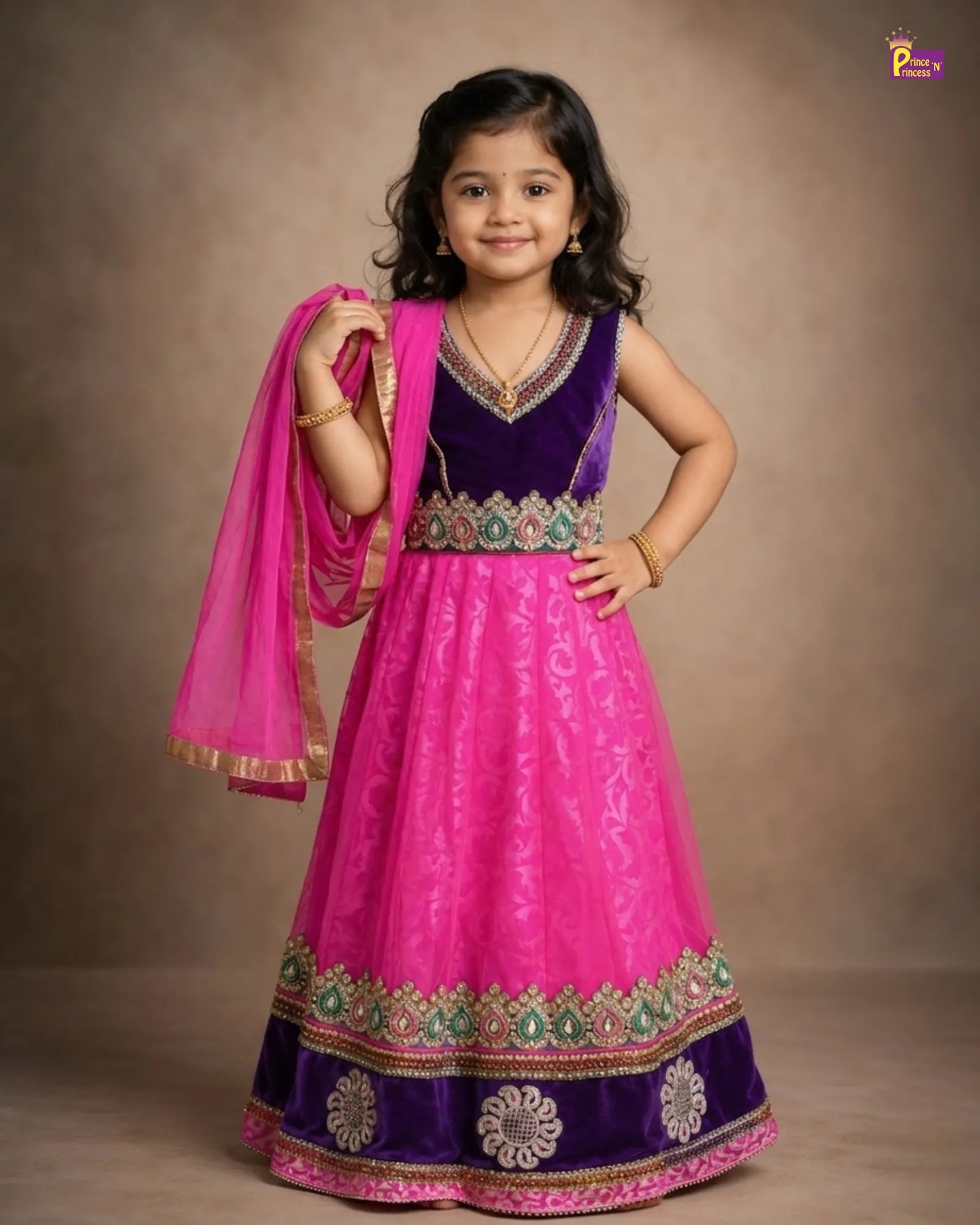 Kids Traditional Embroidery Lehenga Choli in Purple with Pink LC001 for kids festival wear