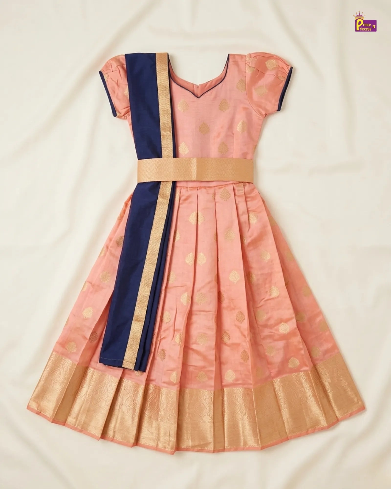 Kids Traditional Ethnic Gown in Peach with Navy PG705 for kids festival wear