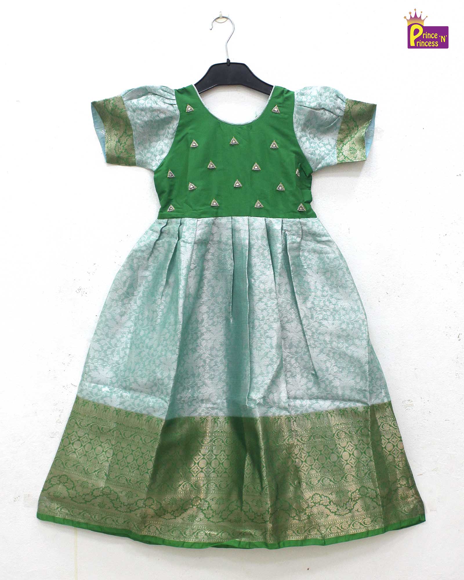 Kids Traditional Green aari Long gown PG431 - Prince N Princess
